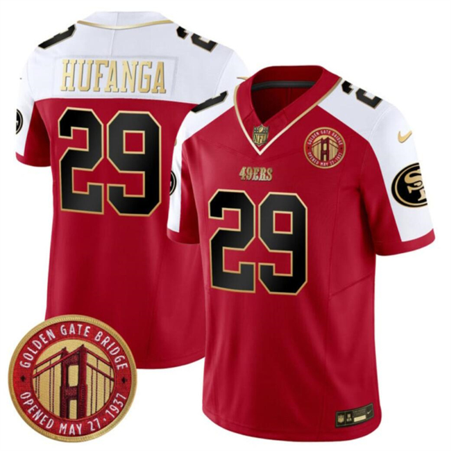 Men's San Francisco 49ers #29 Talanoa Hufanga Red/White F.U.S.E. Golden Gate Bridge Patch Alternate Vapor Limited Football Stitched Jersey